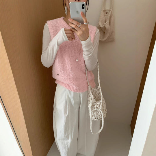 Damen Strickweste mit weichem, flauschigem Material und modernem Schnitt R&B