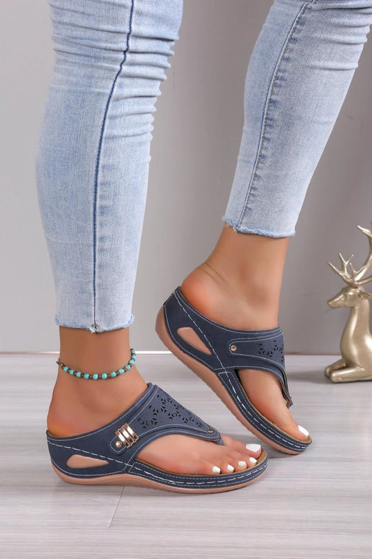 Damen Bequeme Zehentrenner-Sandalen mit Perlenschmuck und anatomischem Fußbett R&B