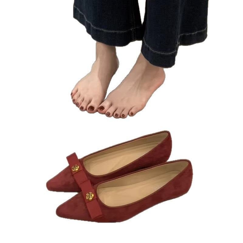 Damen stilvolle Ballerinas mit einzigartigem Schleifenakzent und hochwertiger Wildlederoberfläche R&B