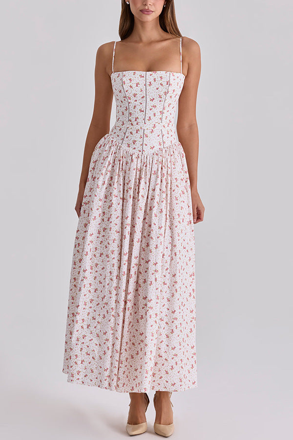 Damen nan tailliertes Korsagenkleid mit Spaghettiträgern und voluminösem Tellerrock R&B