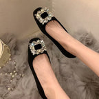 Damen Ballerina-Schuhe mit luxuriösem Strassbesatz und samtigem Obermaterial