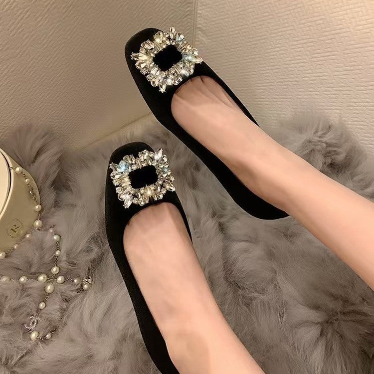 Damen Ballerina-Schuhe mit luxuriösem Strassbesatz und samtigem Obermaterial