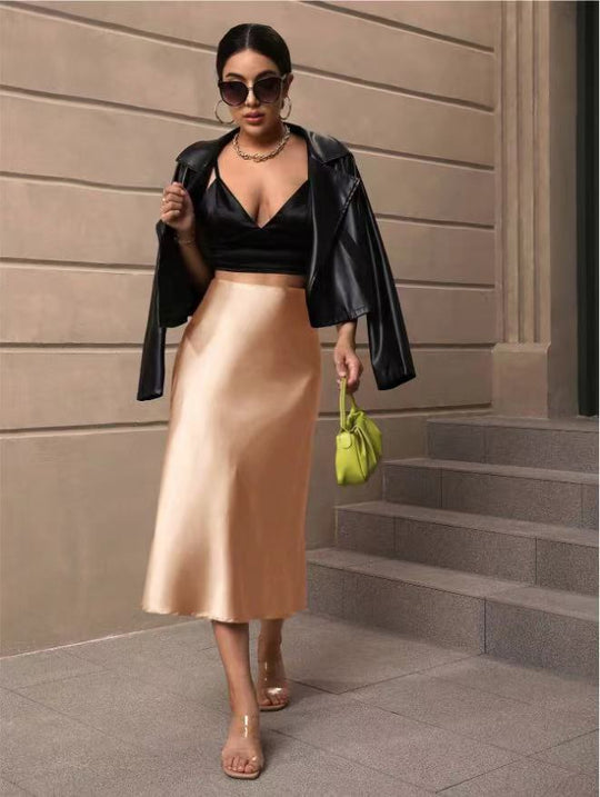 Damen Satin Rock mit schwingendem Saum und elegantem Schnitt R&B