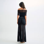 Damen Maxi-Rockkleid mit verführerischem Überwurf und elegantem Rüschendesign R&B