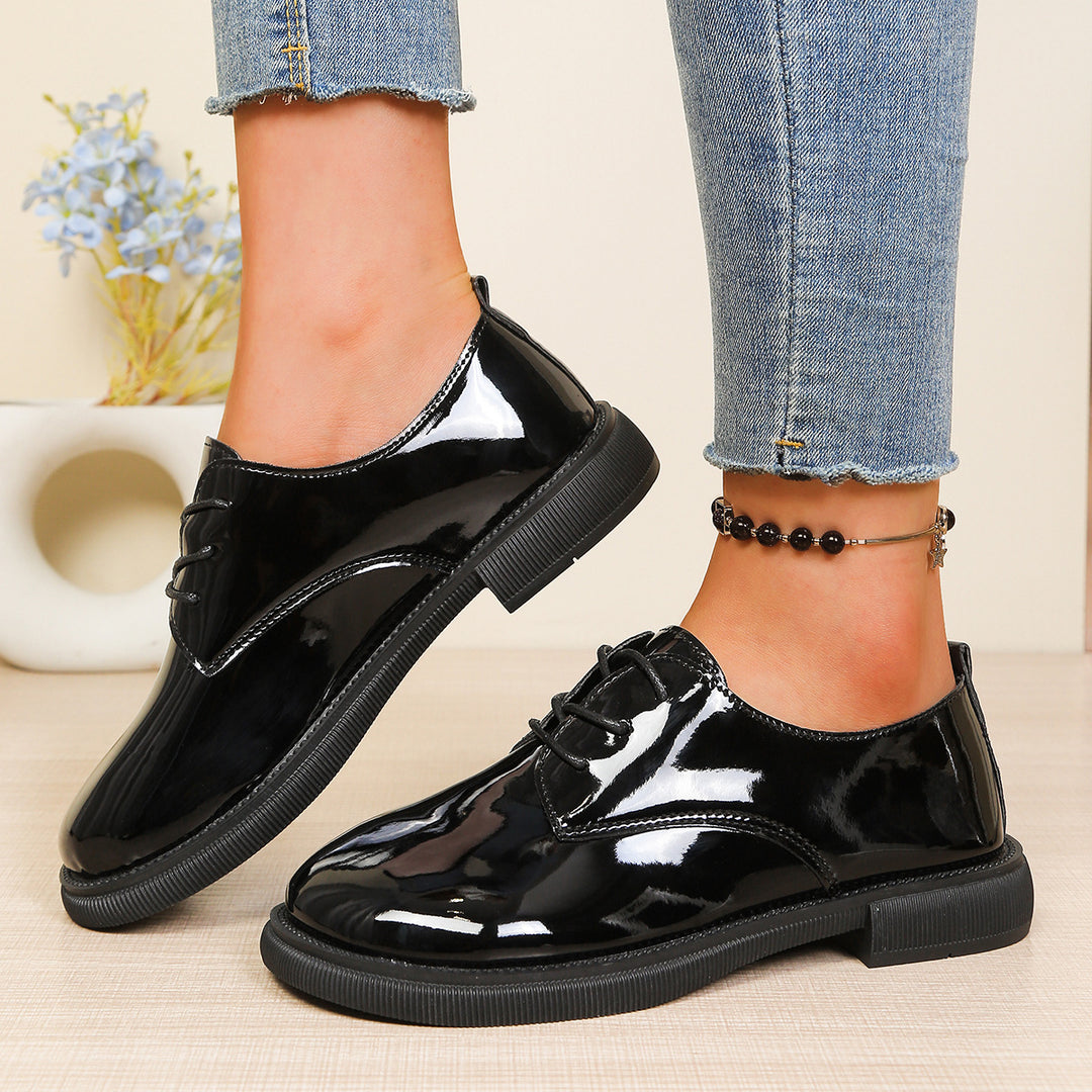 Damen glänzende Schnürschuhe mit modischem Design und robuster Sohle R&B