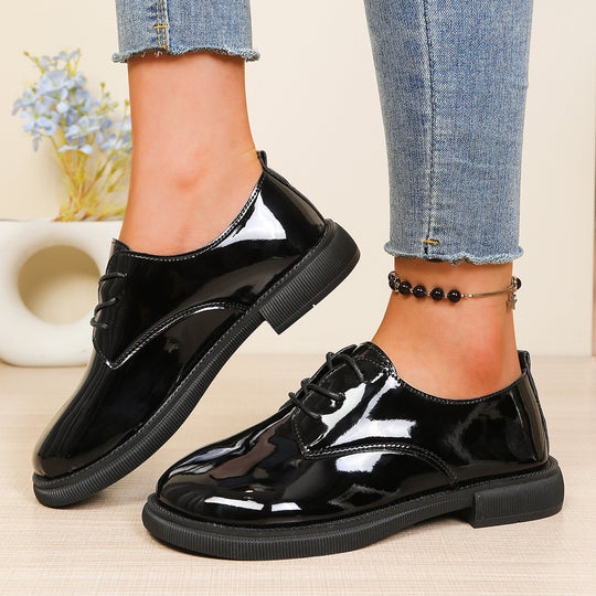 Damen glänzende Schnürschuhe mit modischem Design und robuster Sohle R&B