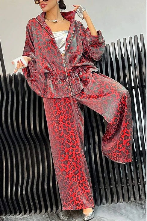 Damen lässiger Jumpsuit mit modischem Leopardenmuster und weitem Schnitt R&B