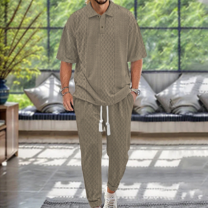 Herren lässiges Freizeit-Set mit strukturiertem Oberteil und bequemen Jogginghosen R&B