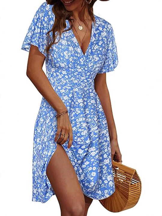 Damen Kurzarm Sommerkleid mit floralem Muster R&B
