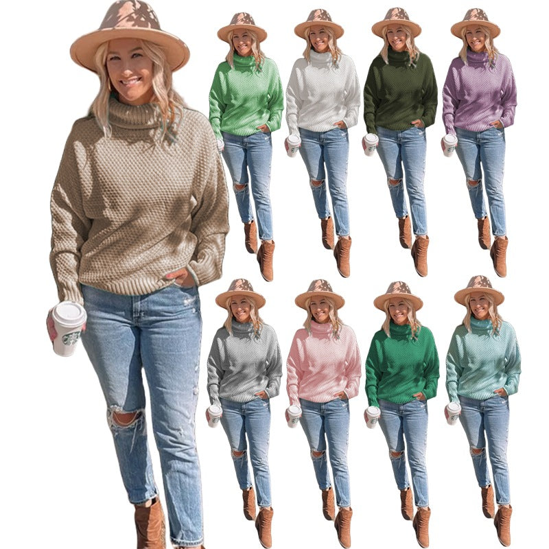 Damen kuscheliger Strickpullover mit hohem Kragen und luftiger Struktur