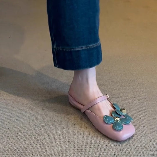 Damen edle Ballerina-Schuhe mit dekorativem Blumen-Design und komfortablem Riemchen R&B