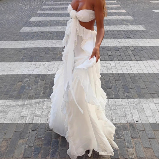 Damen Maxi-Kleid mit raffinierten Rüschendetails R&B