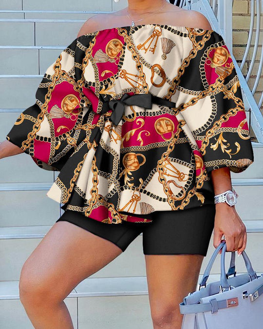 Damen Kaftan mit Gürtel und chicem Motiv R&B