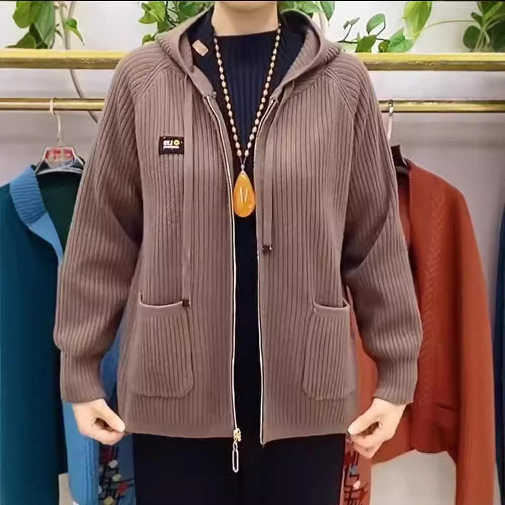Damen Kapuzenjacke mit strukturiertem Strickdesign und praktischen Taschen R&B