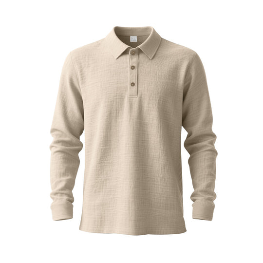 Herren nan Langarm-Poloshirt aus Baumwollgaze mit Hemdkragen, Dreiknopfleiste und entspannter Passform R&B