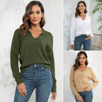Damen Strickpullover mit V-Ausschnitt und Zopfmuster R&B