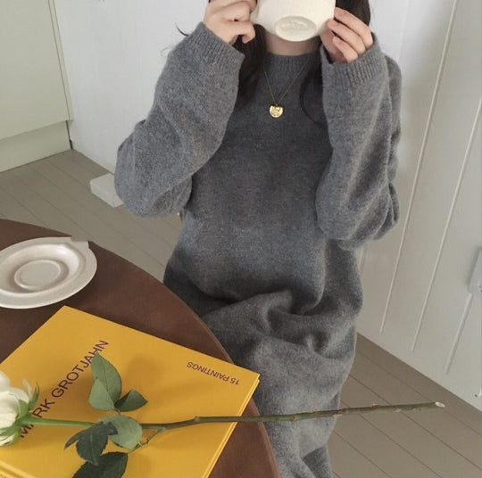 Damen gestricktes Oversized Kleid aus hochwertiger Wolle R&B