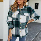 Damen Karierte Flanelljacke mit Knopfleiste und Taschen R&B