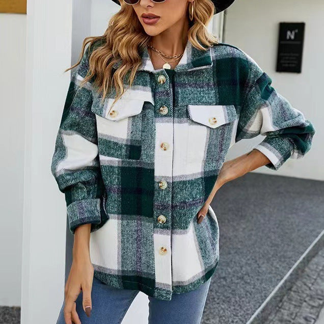 Damen Karierte Flanelljacke mit Knopfleiste und Taschen R&B