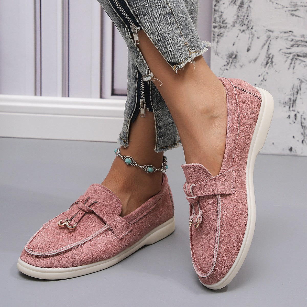 Damen Elegante Mokassins mit modischem Riemendesign und bequemer Dämpfung R&B