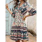 Damen Elegantes Blumenkleid mit V-Ausschnitt und elastischem Bund R&B