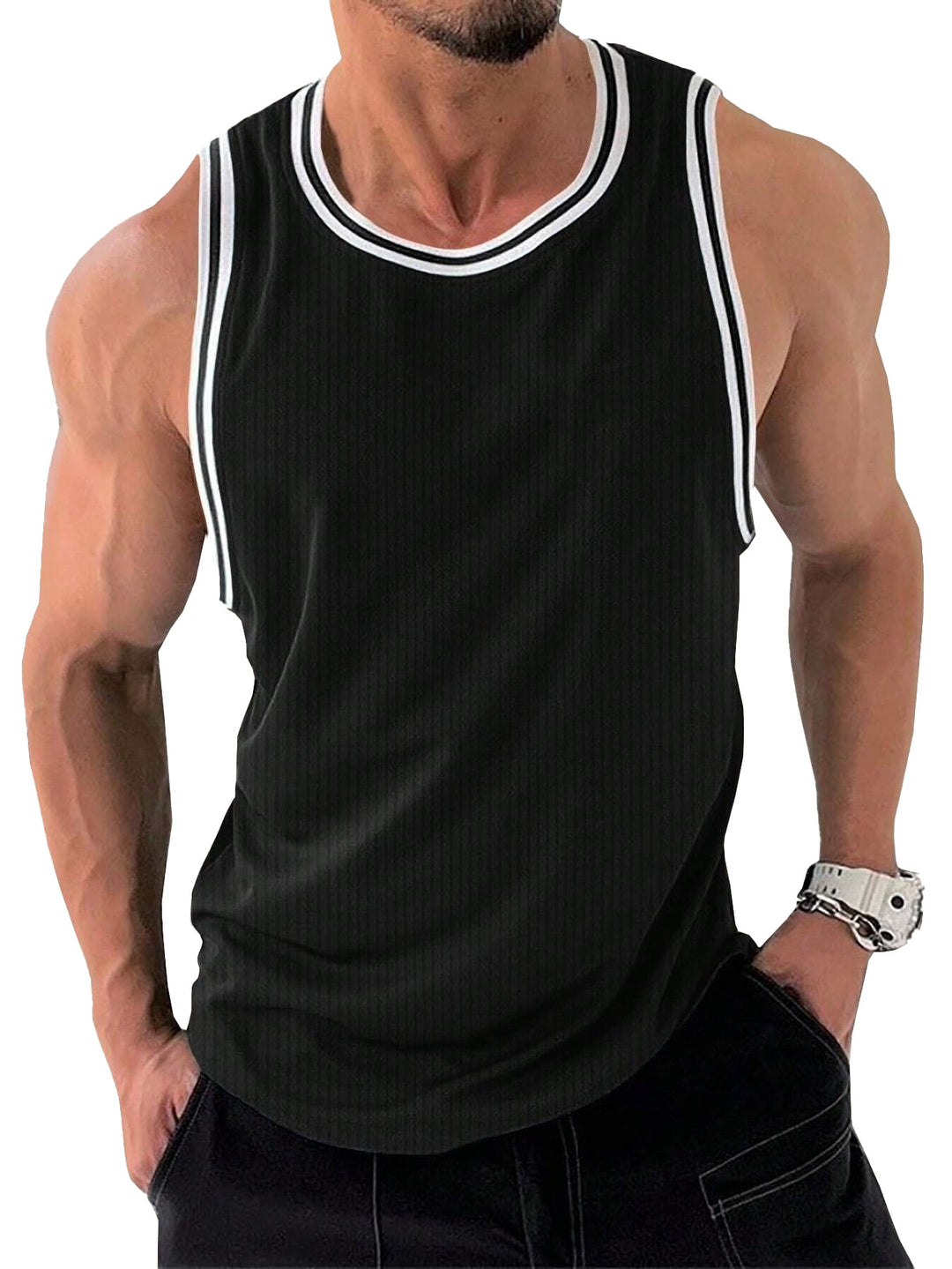 Herren Sportliches ärmelloses Tanktop mit atmungsaktivem Material und modernem Rippendesign R&B