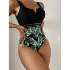 Damen Hochtaillierter Badeanzug mit V-Ausschnitt und Mesh-Details R&B