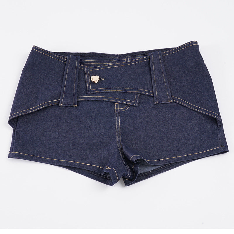 Damen Denim-Shorts mit stylischem Hosenbund und Schmuckdetails R&B