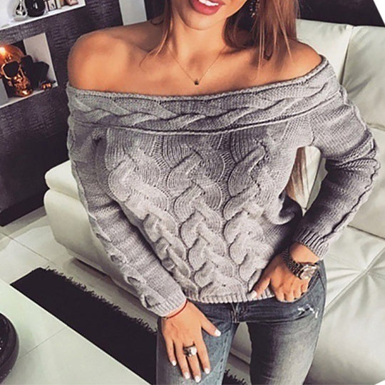 Damen Strickpullover mit modernem Kabelmuster und schulterfreier Silhouette R&B