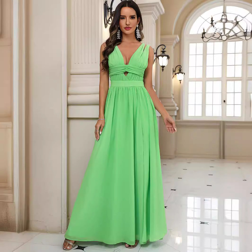Damen Hüftfreies Maxikleid mit schicker Cut-Out-Ausschnitt und hohem Schlitz R&B