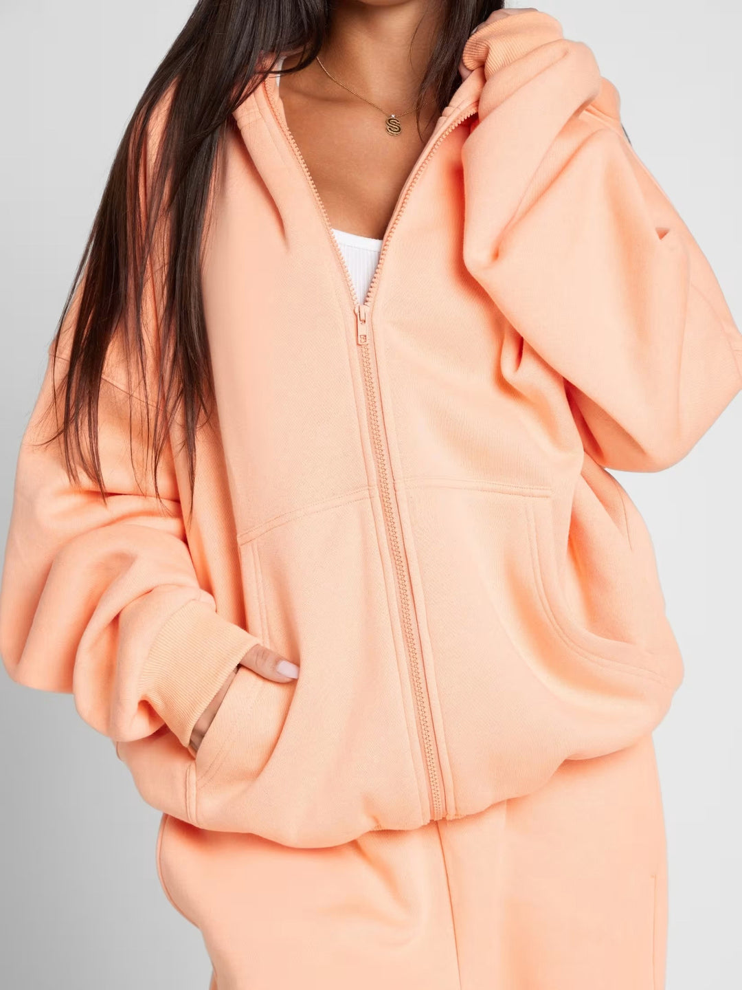 Damen Oversized Kapuzenjacke mit gemütlicher Passform und tiefen Taschen R&B