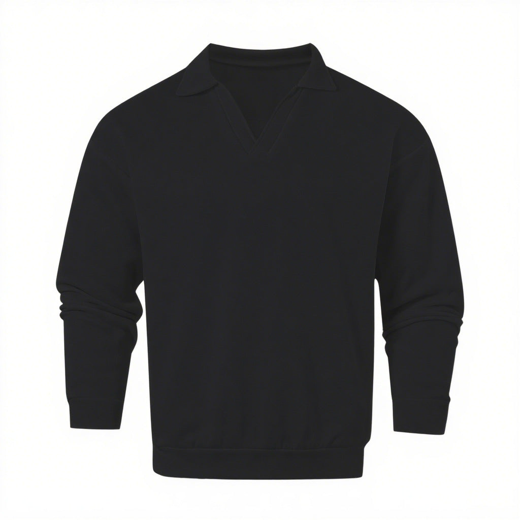 Unisex nan locker geschnittener V-Ausschnitt-Sweatpullover mit Hemdkragen aus Baumwollfleece R&B