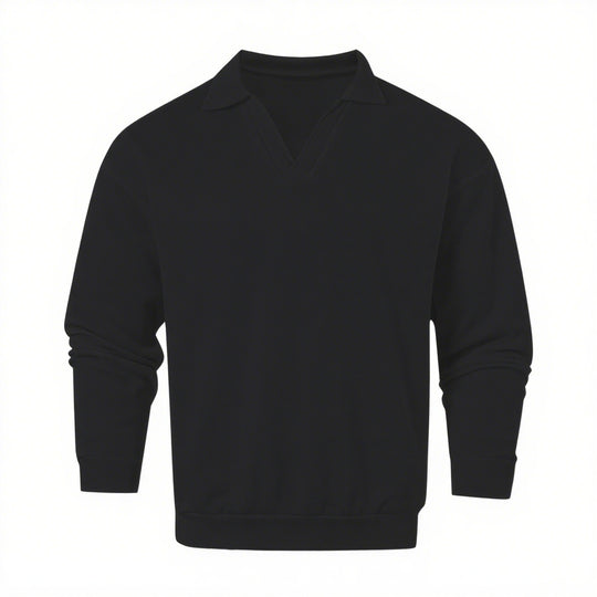 Unisex nan locker geschnittener V-Ausschnitt-Sweatpullover mit Hemdkragen aus Baumwollfleece R&B