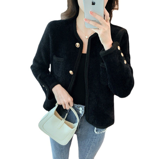 Damen elegante Strickjacke mit goldenen Knöpfen R&B