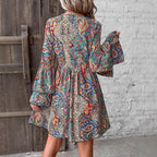 Damen V-Ausschnitt Kleid mit weiten Ärmeln und Paisleymuster R&B