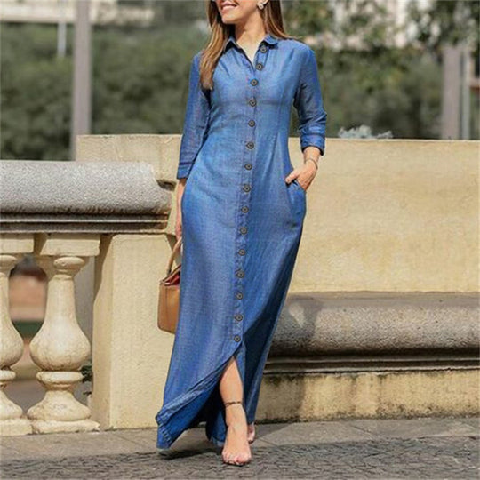 Damen Hemdkleid mit seitlichen Taschen und Knopfverschluss R&B