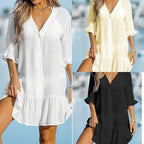 Damen Hemdblusenkleid mit schwingendem Volant und elegantem V-Ausschnitt R&B
