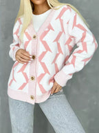 Damen gemütlicher Strickcardigan mit modernem Blitze-Design und Knopfverschluss R&B