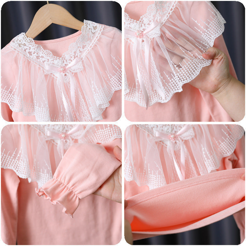 Mädchen Langarmshirt mit eleganter Spitzenverzierung R&B
