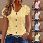 Damen luftige Bluse mit filigranem Lochmuster und Knopfdetails R&B