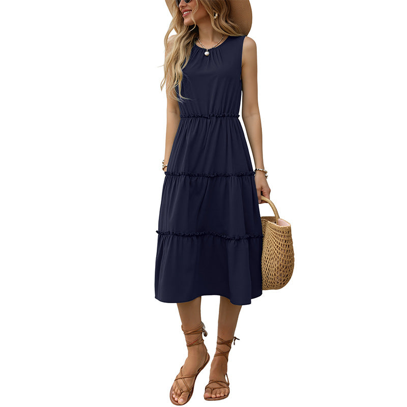 Damen Maxi-Kleid mit Rüschendetails und elastischem Taillenbund R&B