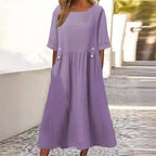 Damen unkompliziertes Sommerkleid mit praktischen Taschen und einem lockeren Schnitt