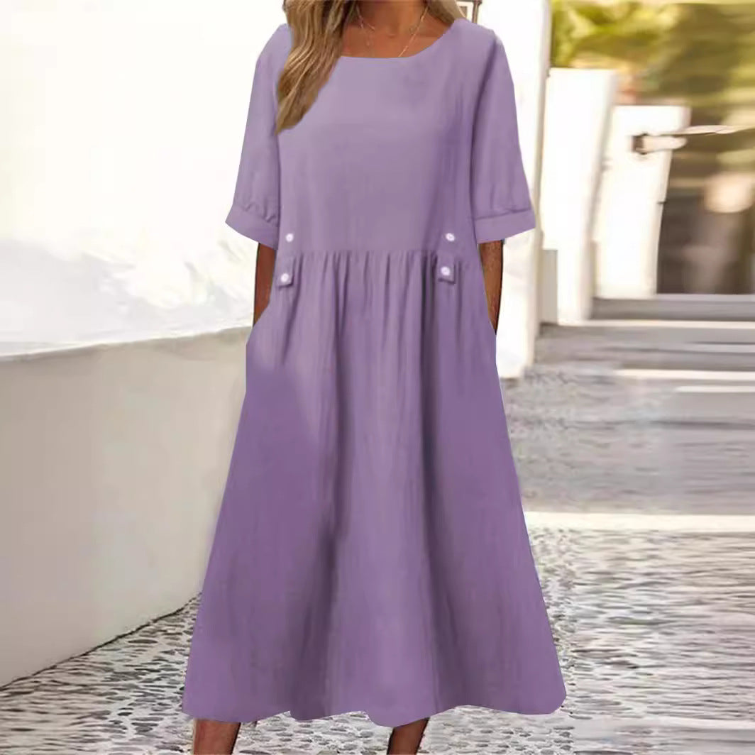 Damen unkompliziertes Sommerkleid mit praktischen Taschen und einem lockeren Schnitt