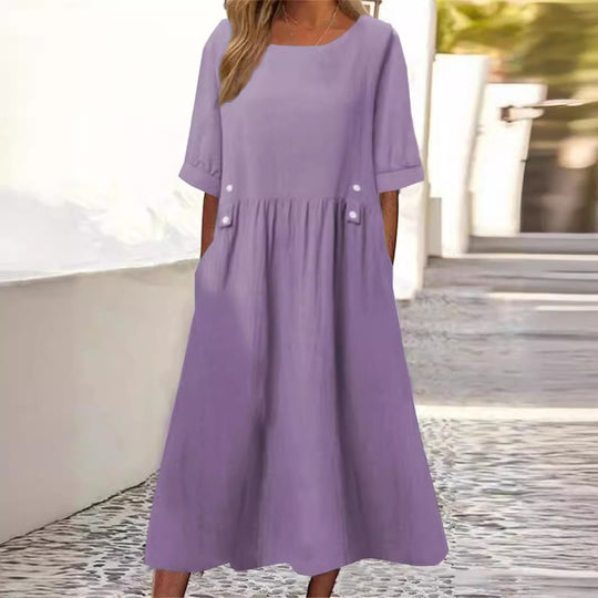 Damen unkompliziertes Sommerkleid mit praktischen Taschen und einem lockeren Schnitt R&B