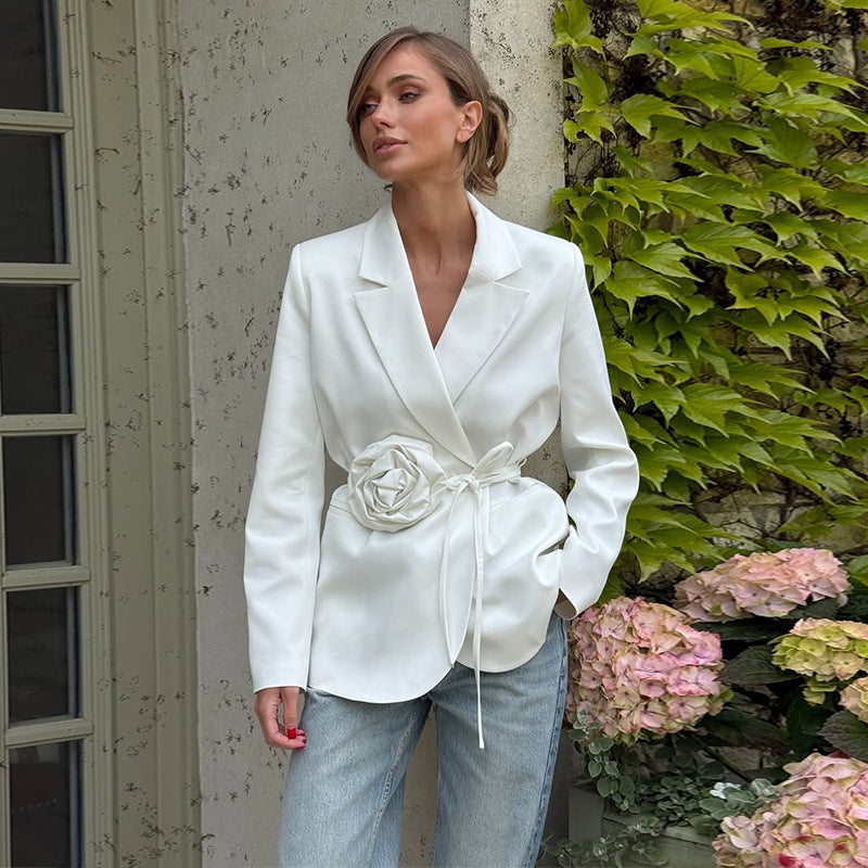 Damen Elegante Blazerjacke mit floraler Schnalle R&B