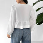 Damen Bluse mit romantischen Rüschendetails und Schleifen R&B