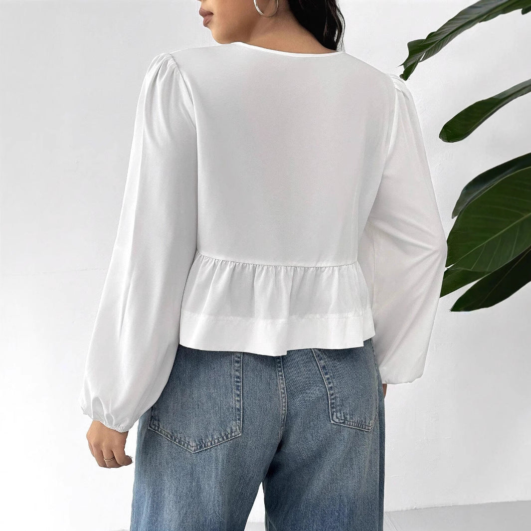 Damen Bluse mit romantischen Rüschendetails und Schleifen R&B