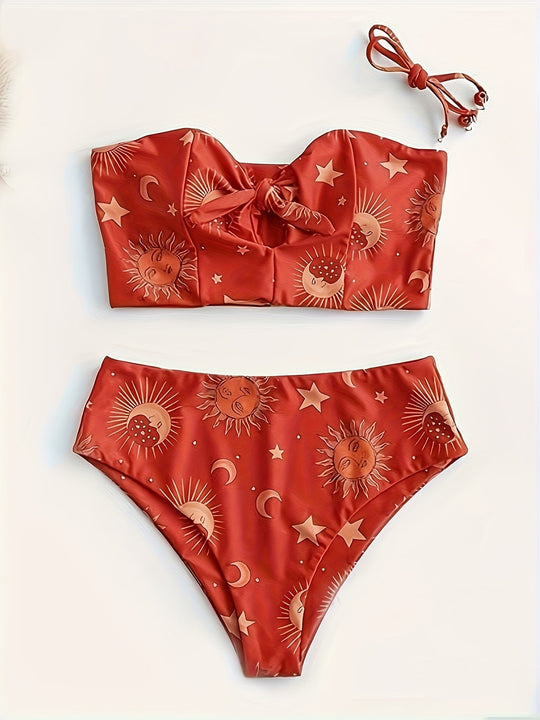 Damen Bikiniset mit strukturiertem Oberteil und hoch geschnittenem Hosenrock R&B