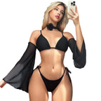 Damen Sexy Triangel-Bikini mit transparenten Ärmeln