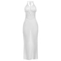 Damen Strickmaxikleid mit offenen Seiten und Neckholder-Design R&B